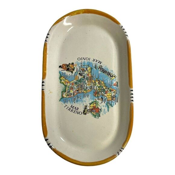 Italian Souvenir Coffee Tea Set 2 Cups Mugs Pottery Calabria VTG map landmarks - Picture 7 of 13